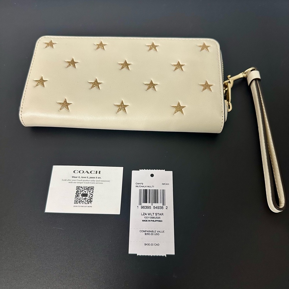 Coach Cream Star-Embellished Large Leather Wallet w Strap. NWT. Limited Edition - Picture 4 of 16